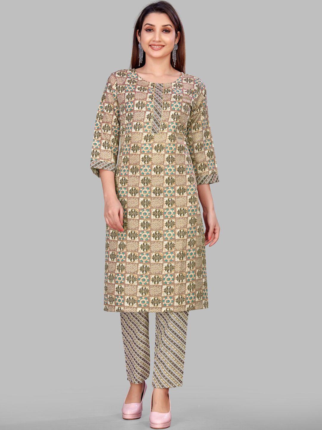 sundarnaari women ethnic motifs printed regular kurta with pyjamas