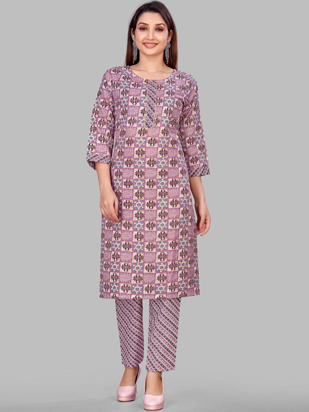sundarnaari women ethnic motifs printed regular kurta with trousers
