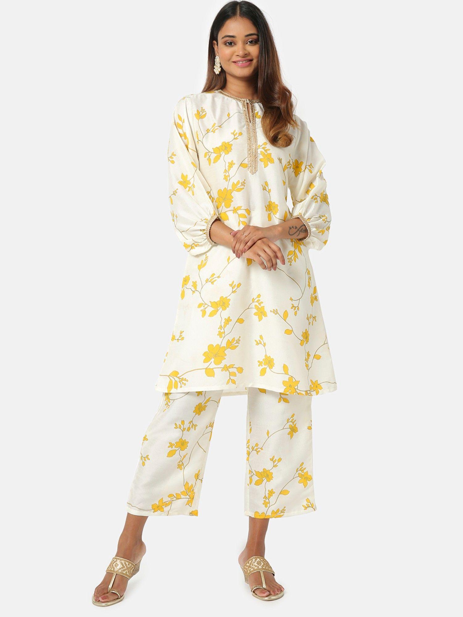 sunehri off-white bishop sleeve kurta