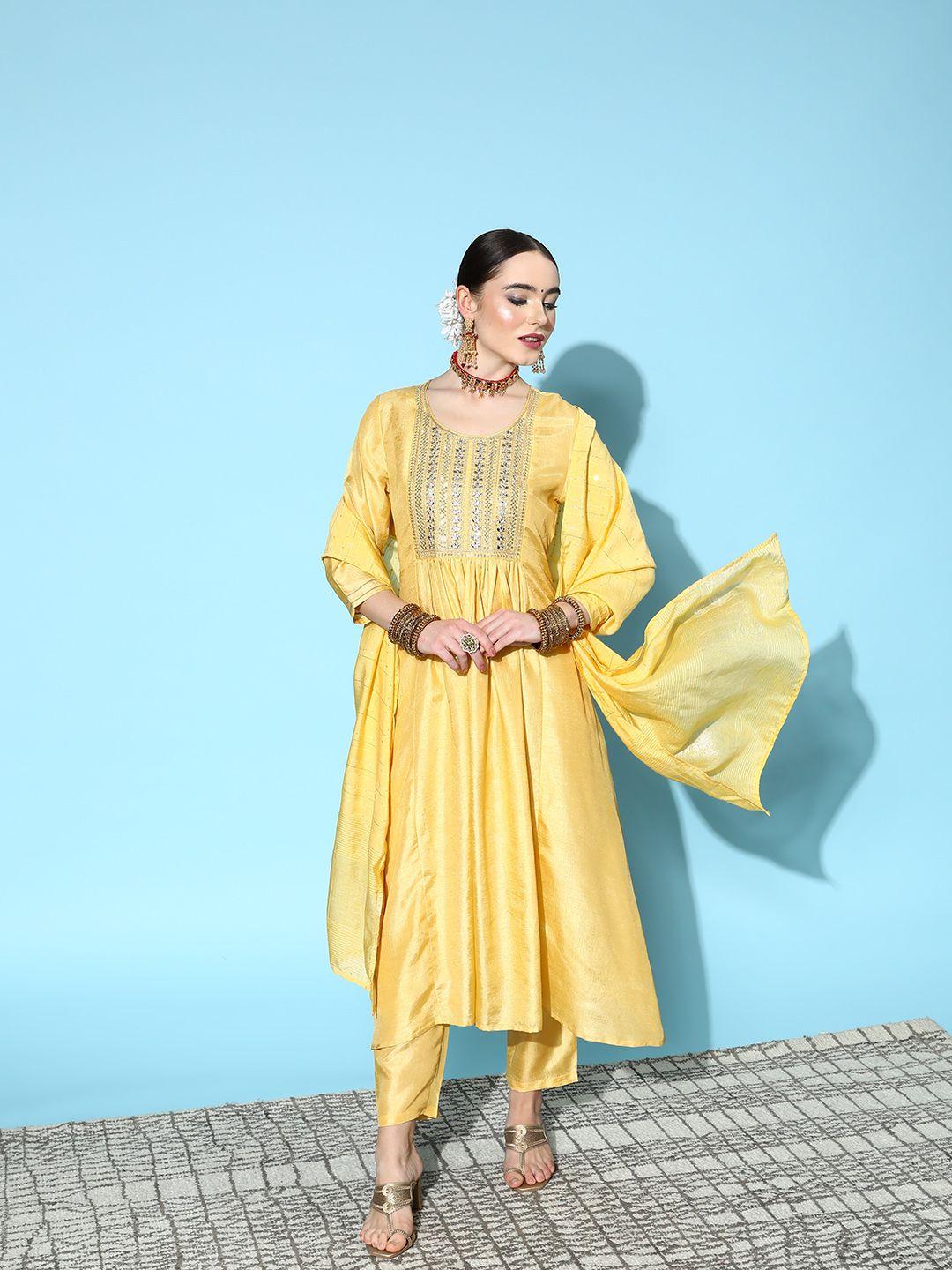 sunehri women ethnic motifs yoke design kurta with trousers & with dupatta