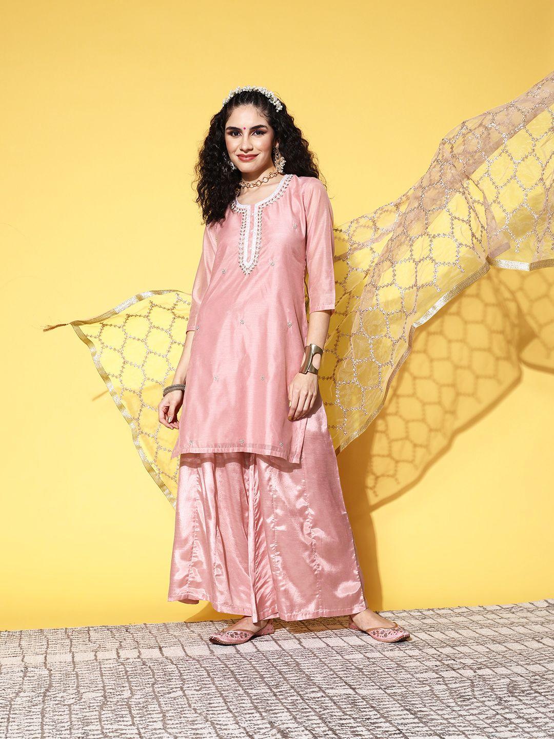 sunehri women solid chanderi silk hyper texture kurta set