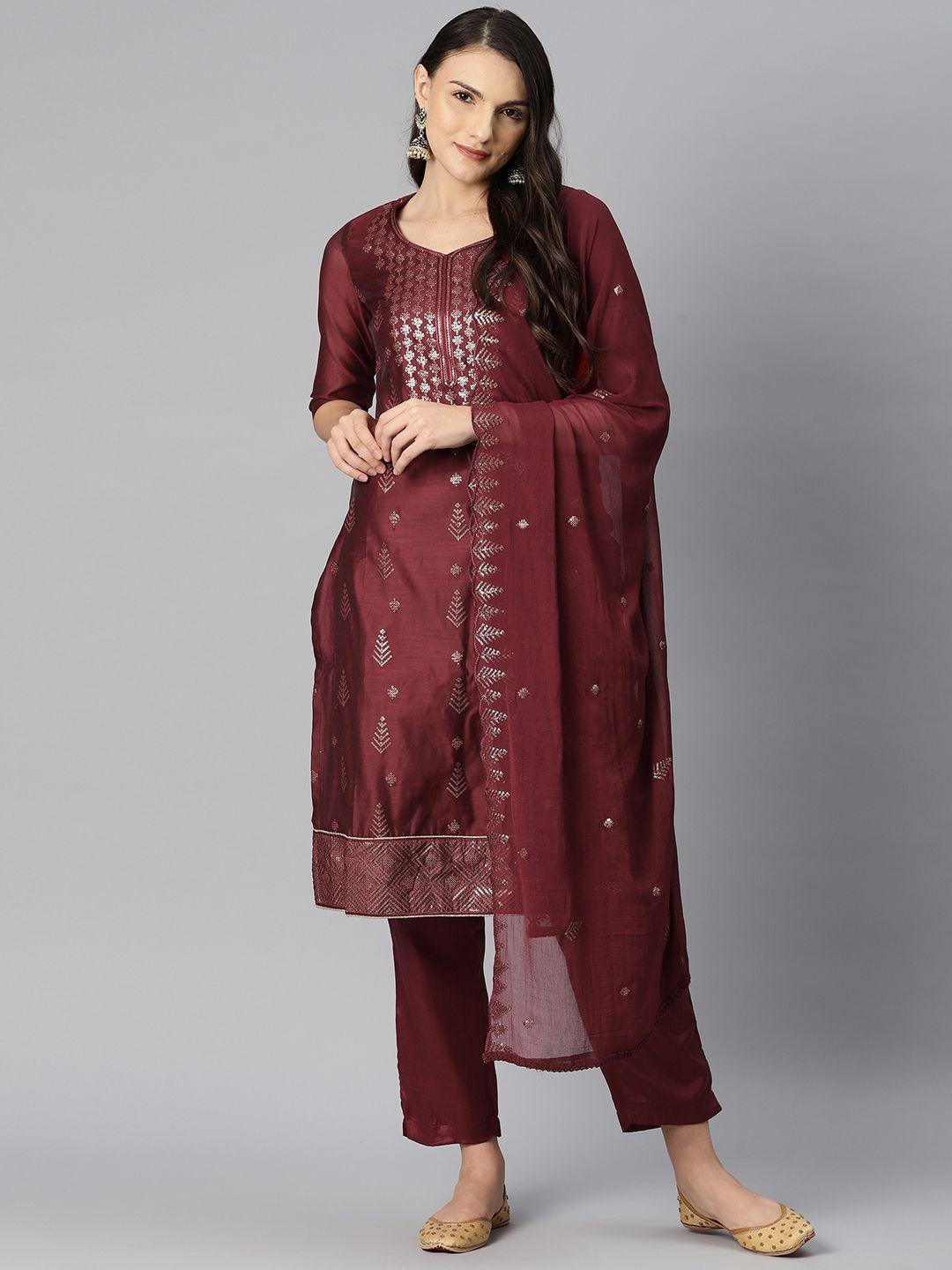 sunehri women yoke design regular kurta with trousers & with dupatta