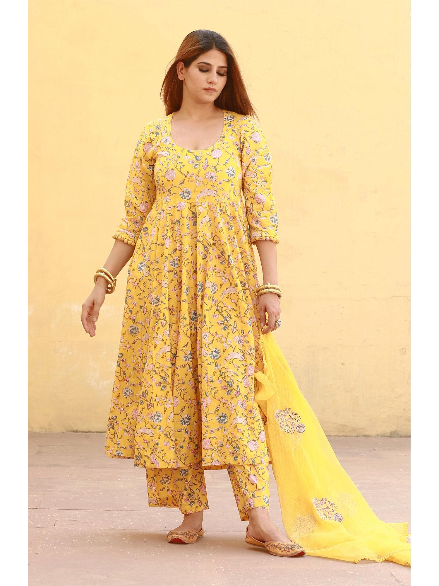 sunflower yellow anarkali suit (set of 3)