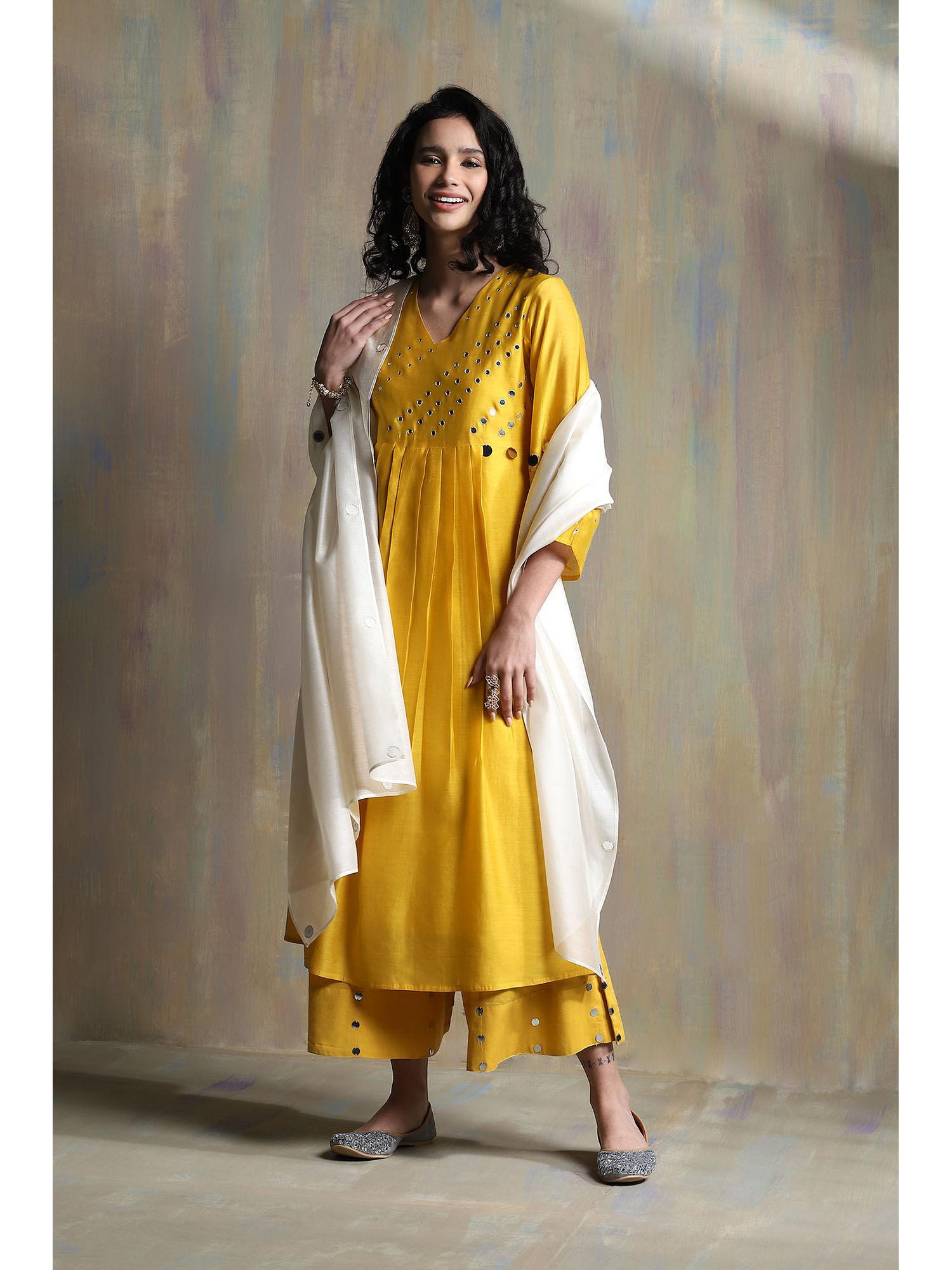 sunflower yellow bell sleeves palazzo (set of 3)