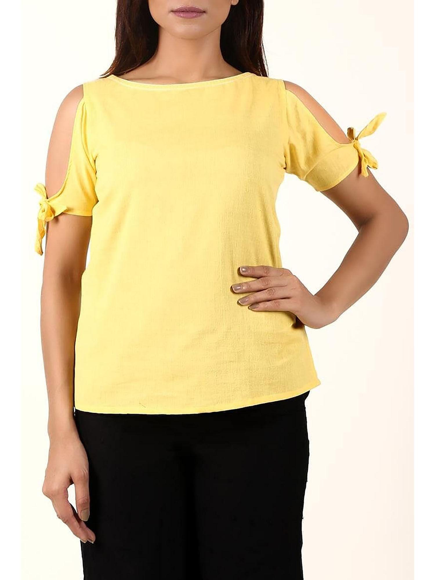 sunflower yellow cold shoulder cotton top