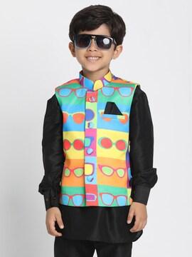 sunglasses print nehru jacket with welt pocket