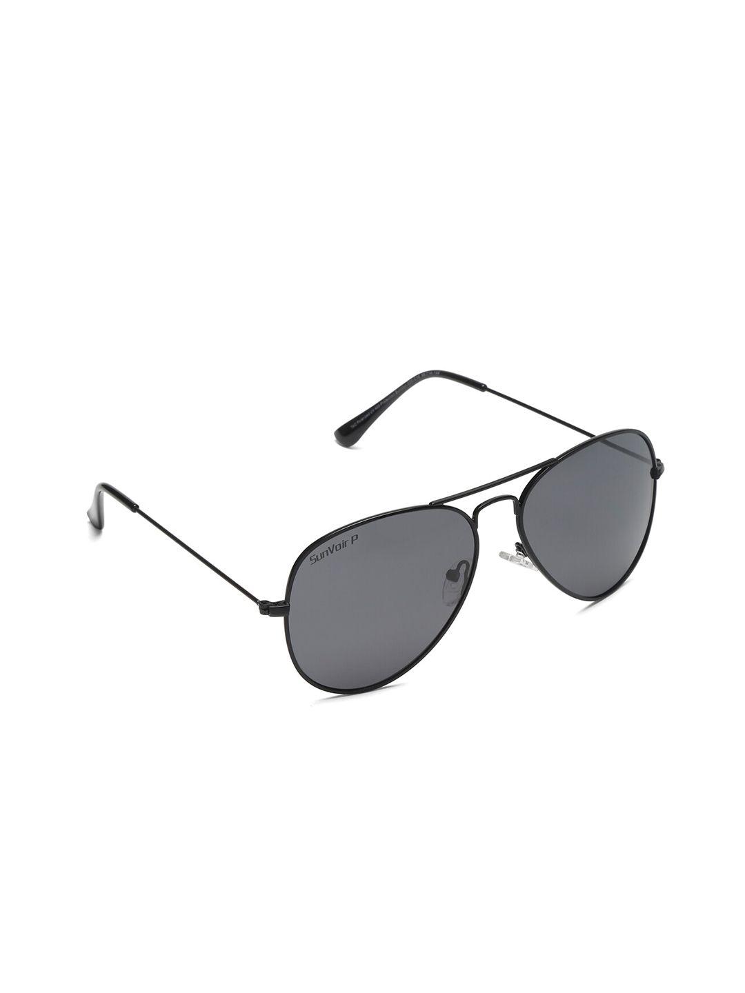 sunnies unisex black lens & black aviator sunglasses with polarised lens