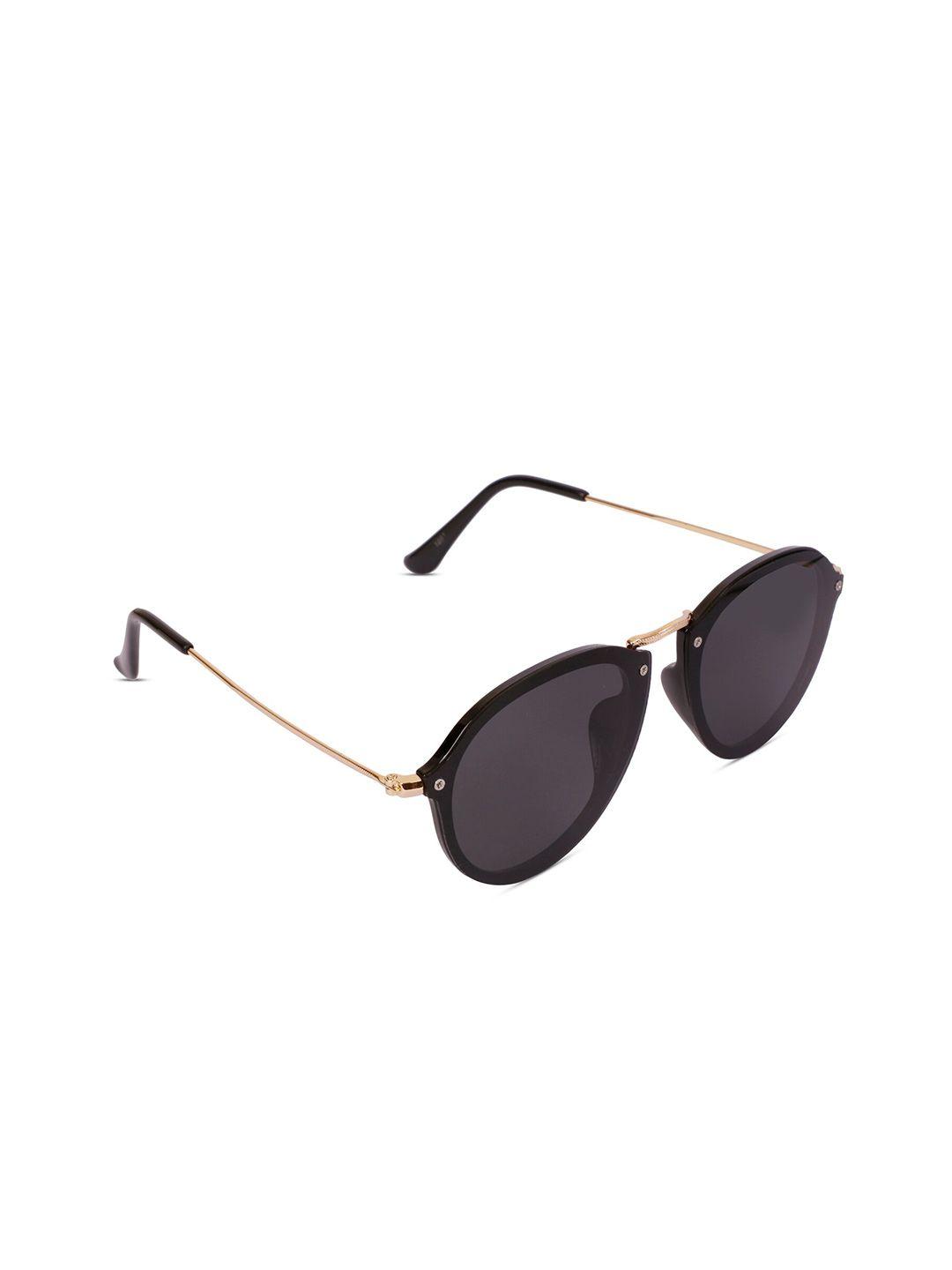 sunnies unisex black lens & black round sunglasses with polarised and uv protected lens