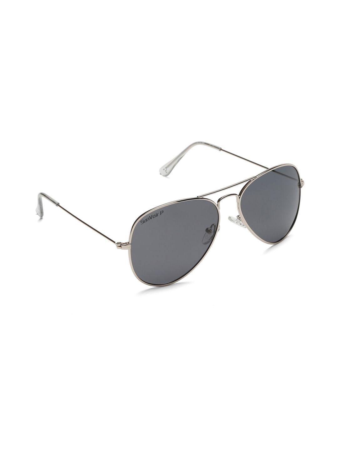 sunnies unisex black lens & silver-toned aviator sunglasses with polarised lens