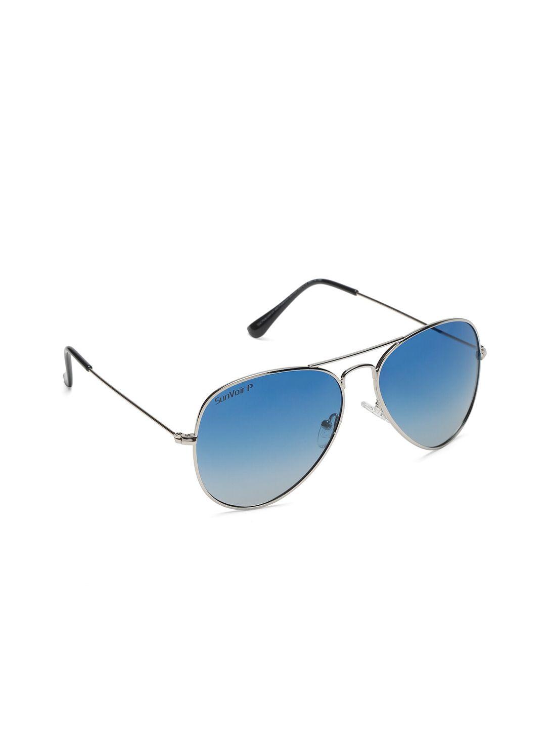 sunnies unisex blue lens & silver-toned aviator sunglasses with polarised lens