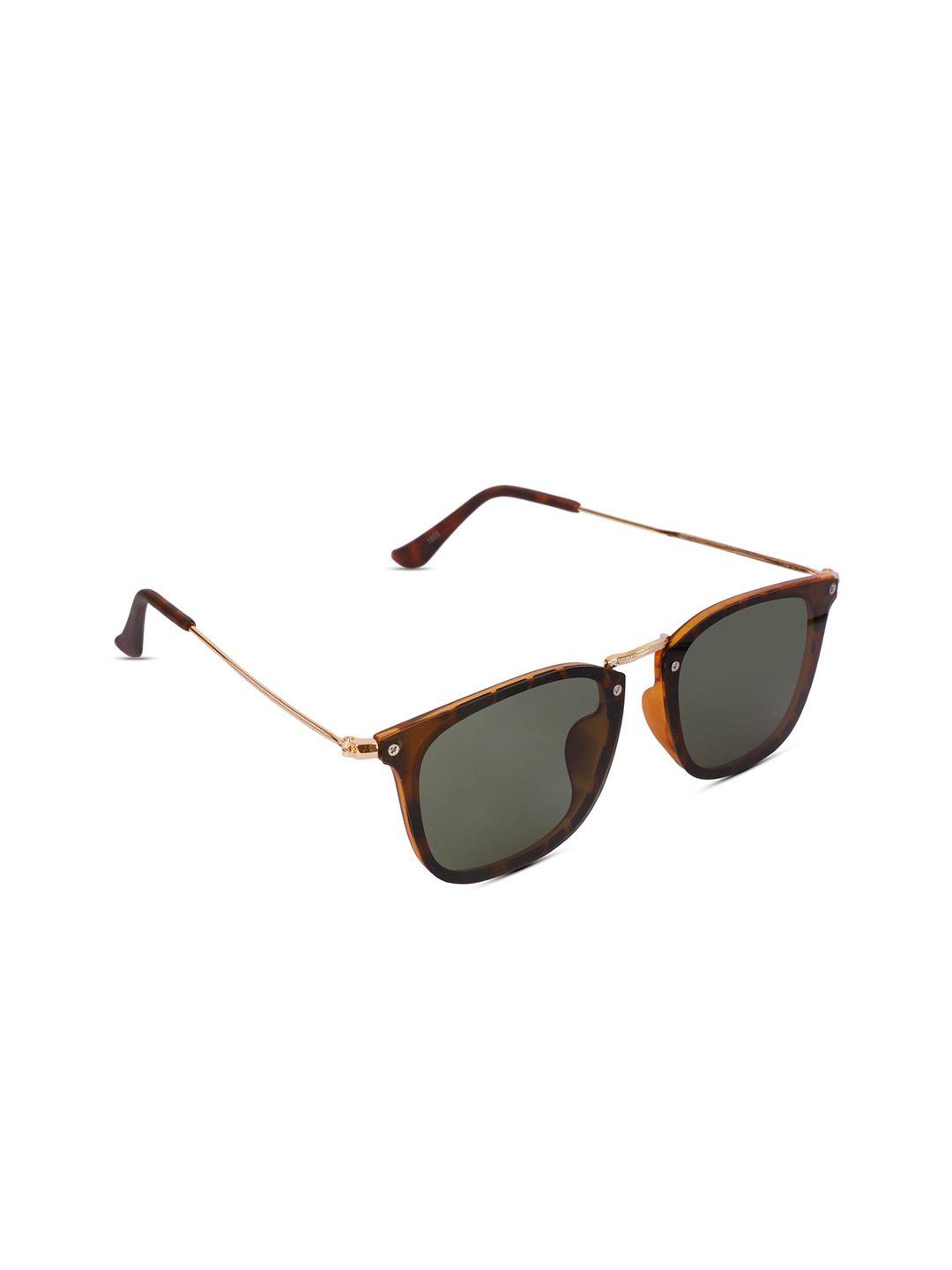 sunnies unisex green lens & brown square sunglasses with polarised and uv protected lens