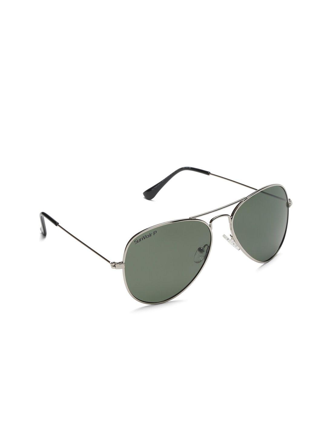 sunnies unisex green lens & silver-toned aviator sunglasses with polarised lens