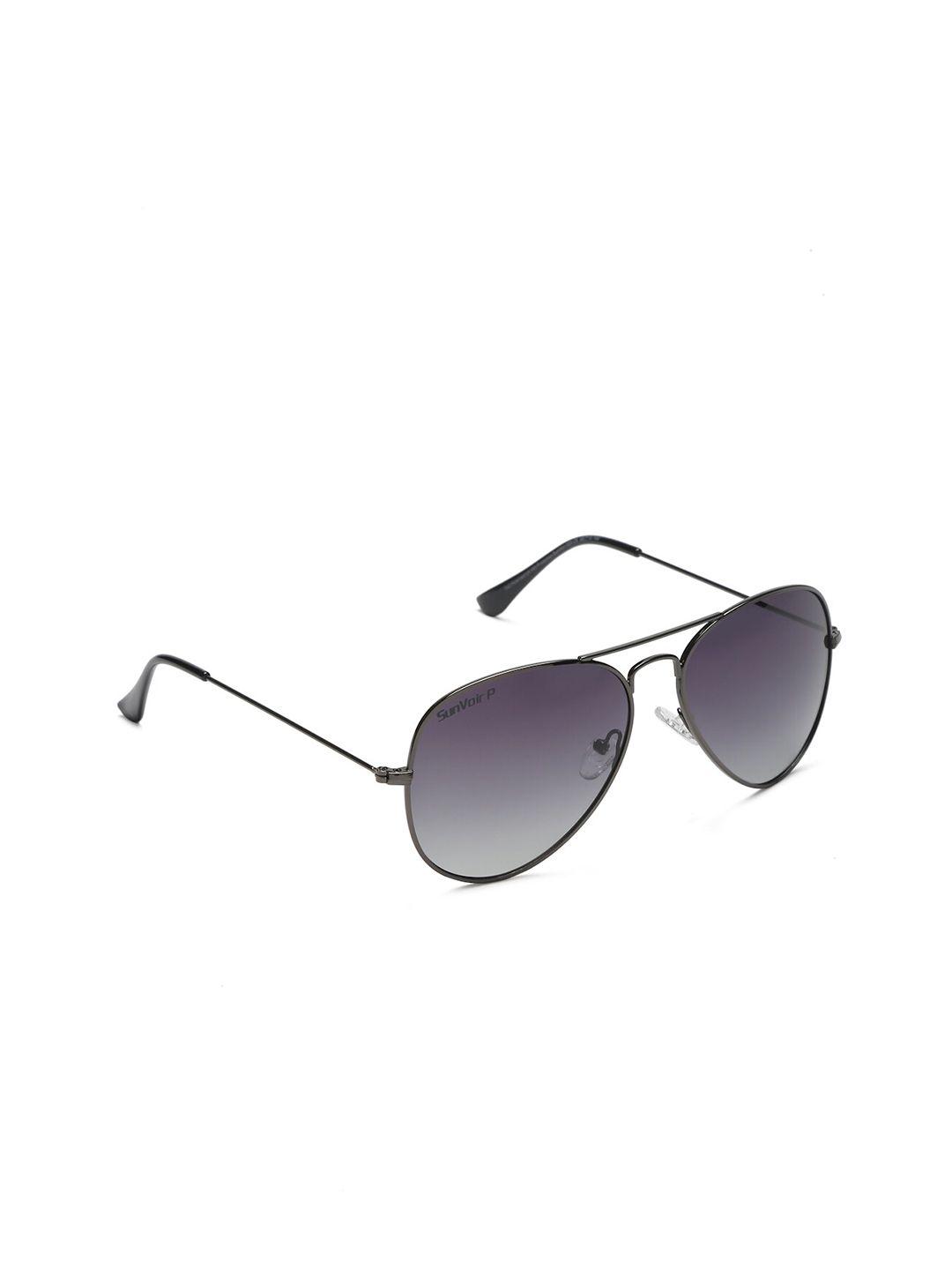 sunnies unisex grey lens & gunmetal-toned aviator sunglasses with polarised lens