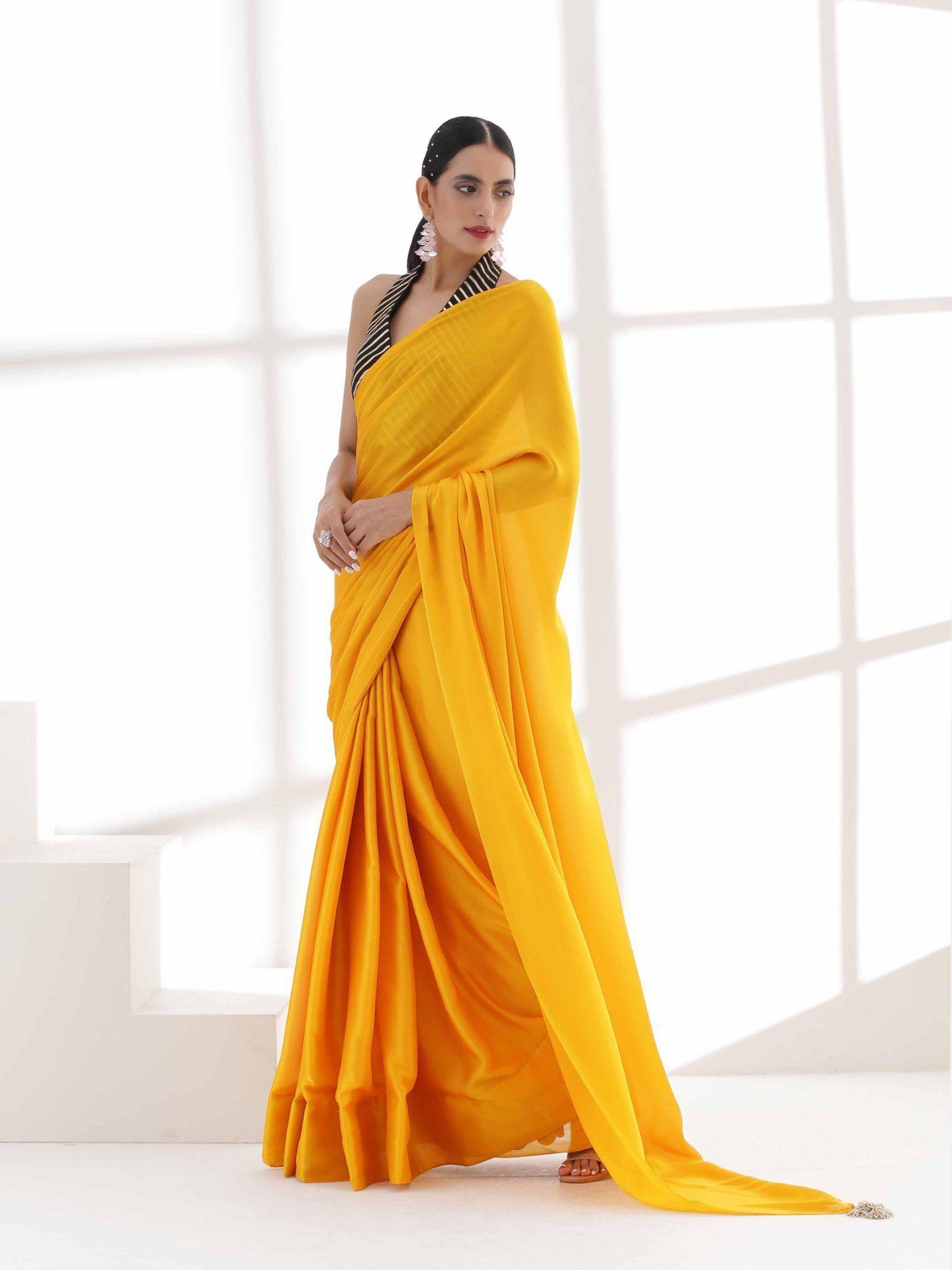 sunny side up yellow satin saree