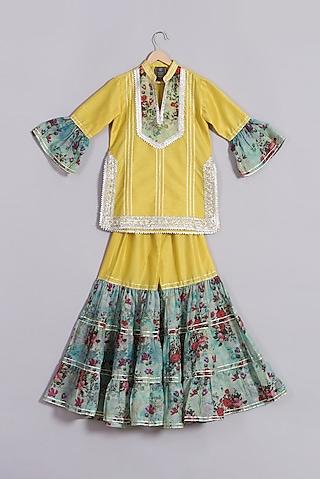 sunny yellow floral printed sharara set for girls