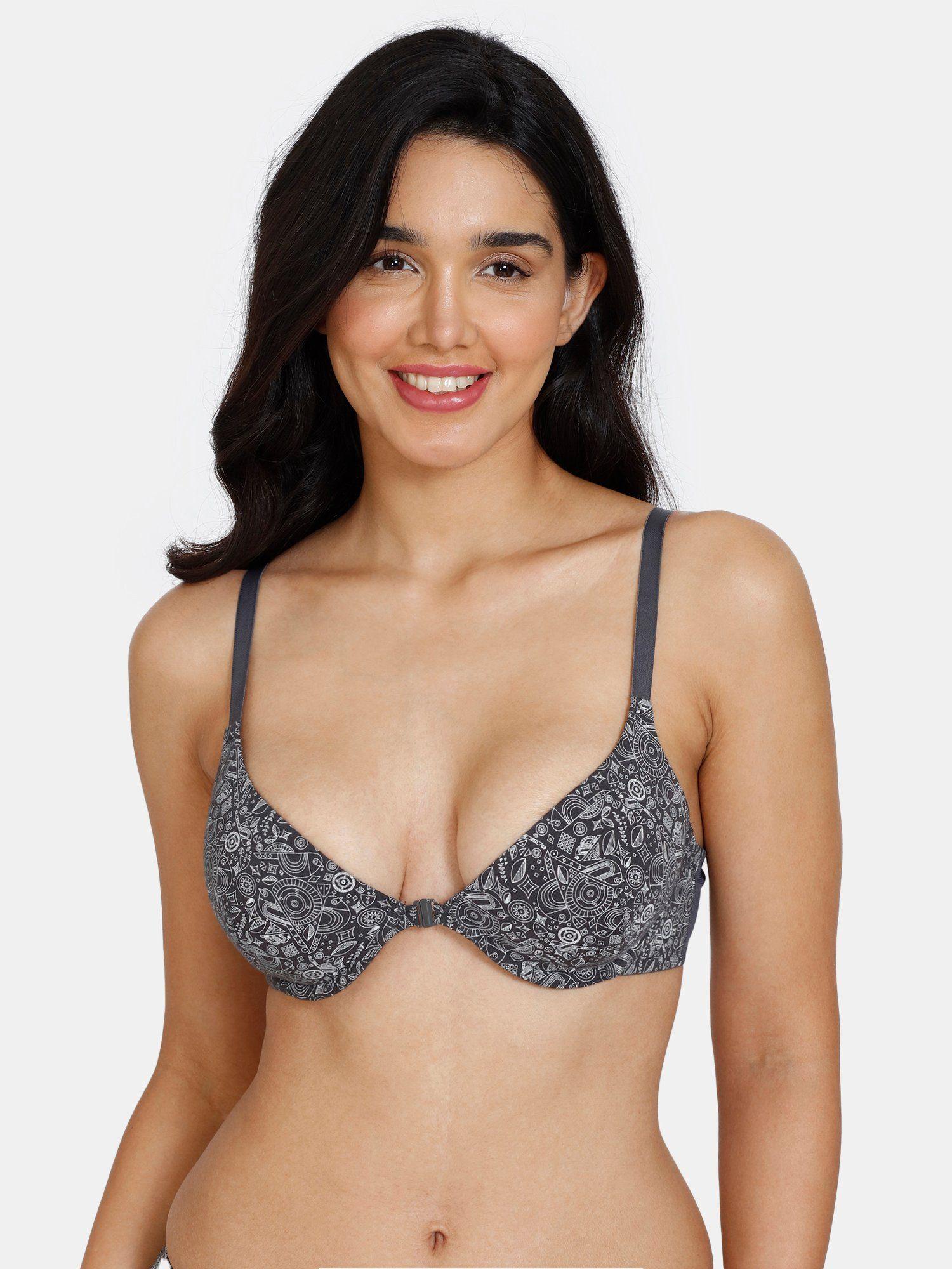 suns bird padded wired 3-4th coverage t-shirt bra - ebony grey