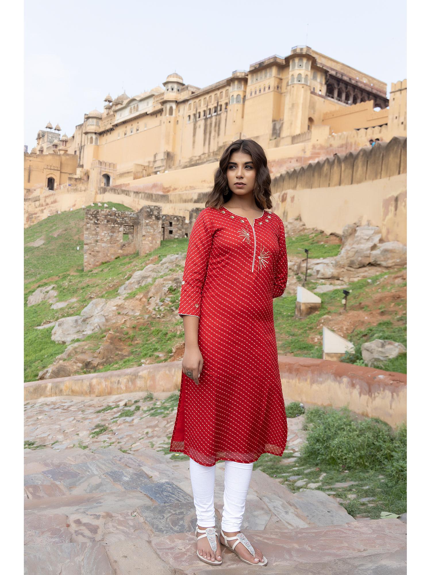 sunshine red leheriya kurta