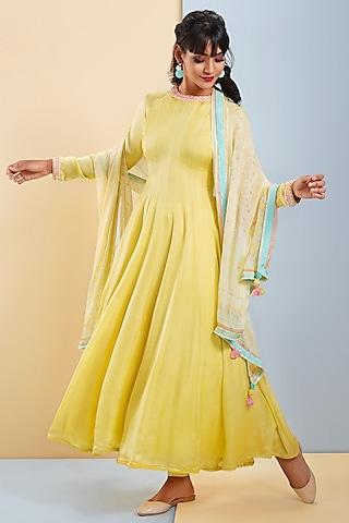 sunshine yellow embellished anarkali set