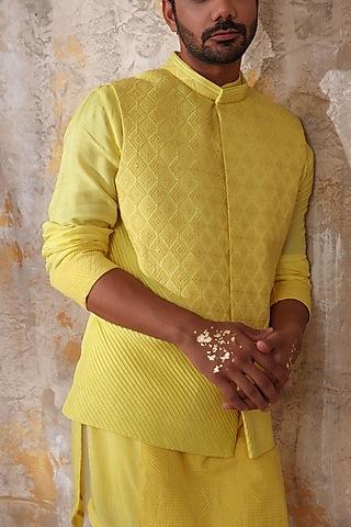 sunshine yellow embroidered bundi jacket