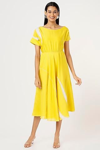 sunshine yellow embroidered midi dress