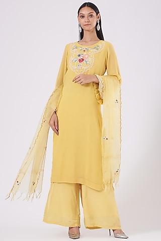 sunshine yellow hand embroidered kurta set