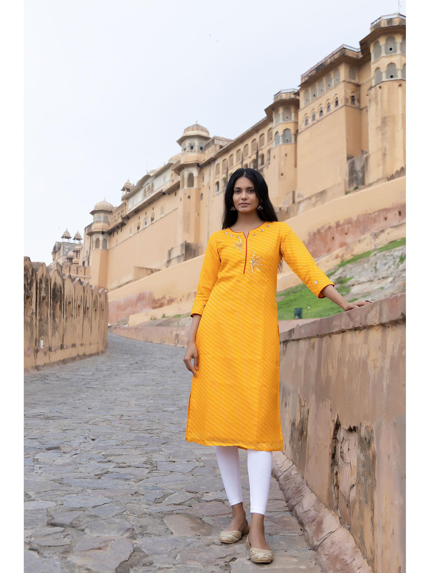 sunshine yellow leheriya kurta