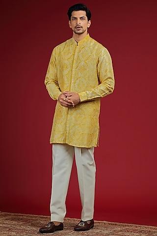 sunshine yellow silk blend shibori printed kurta set