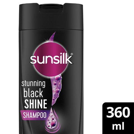 sunsilk stunning black shine shampoo, with amla+oil, pearl protein & vitamin e for long lasting shine, 360 ml