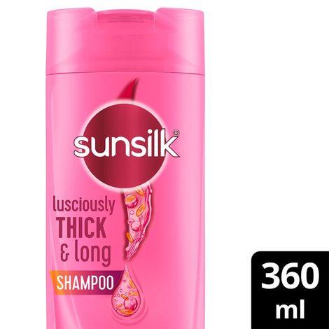 sunsilk lusciously thick & long shampoo with keratin, yoghurt protein & macadamia oil for 2x thicker & fuller hair, 360 ml