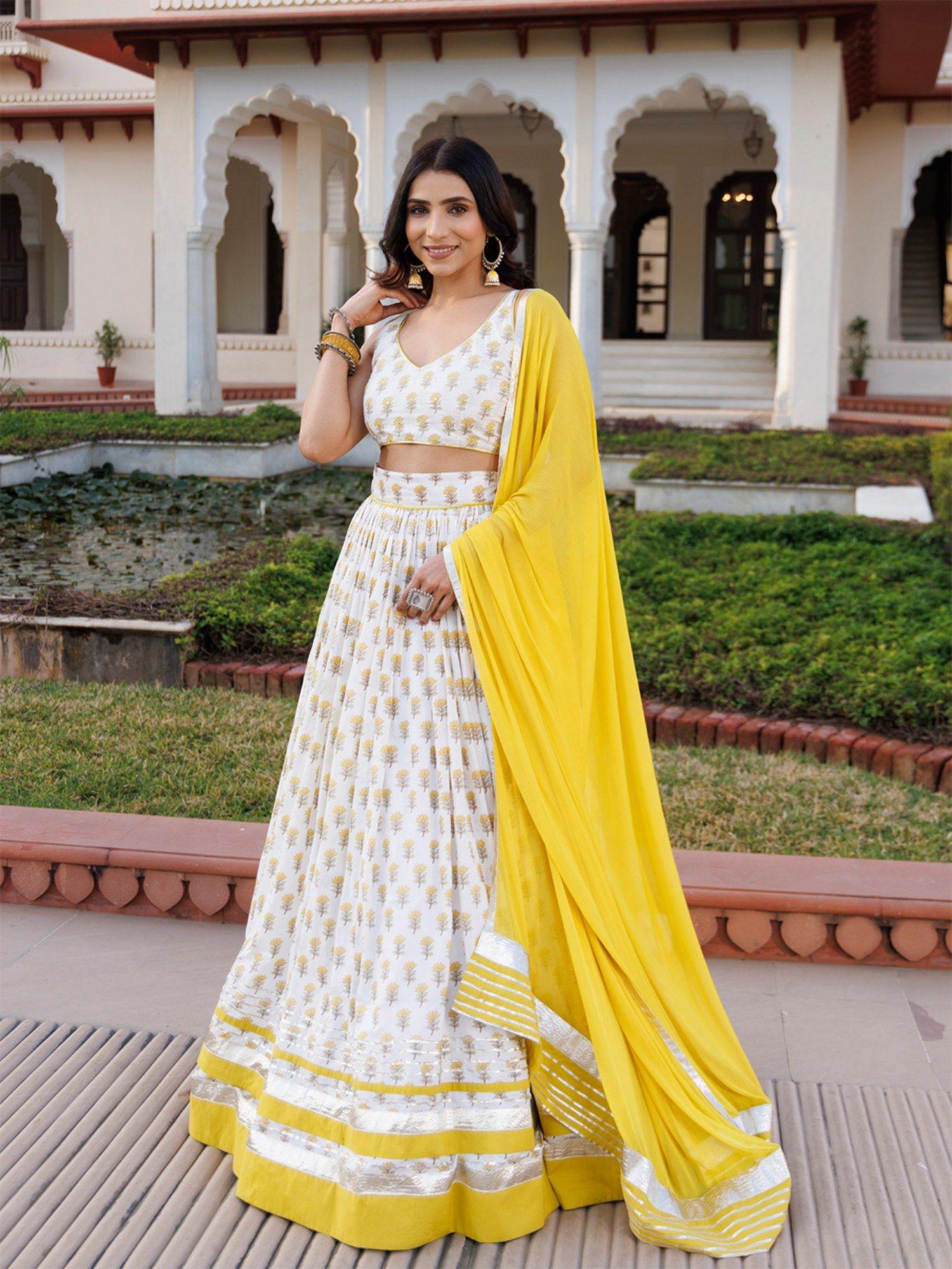 sunstruck white cotton lehenga and blouse with dupatta (set of 3)