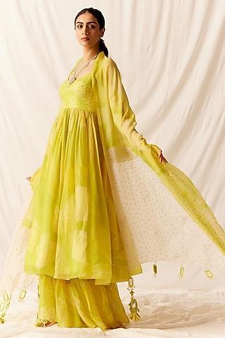 sunvillea cream organza floral anarkali set