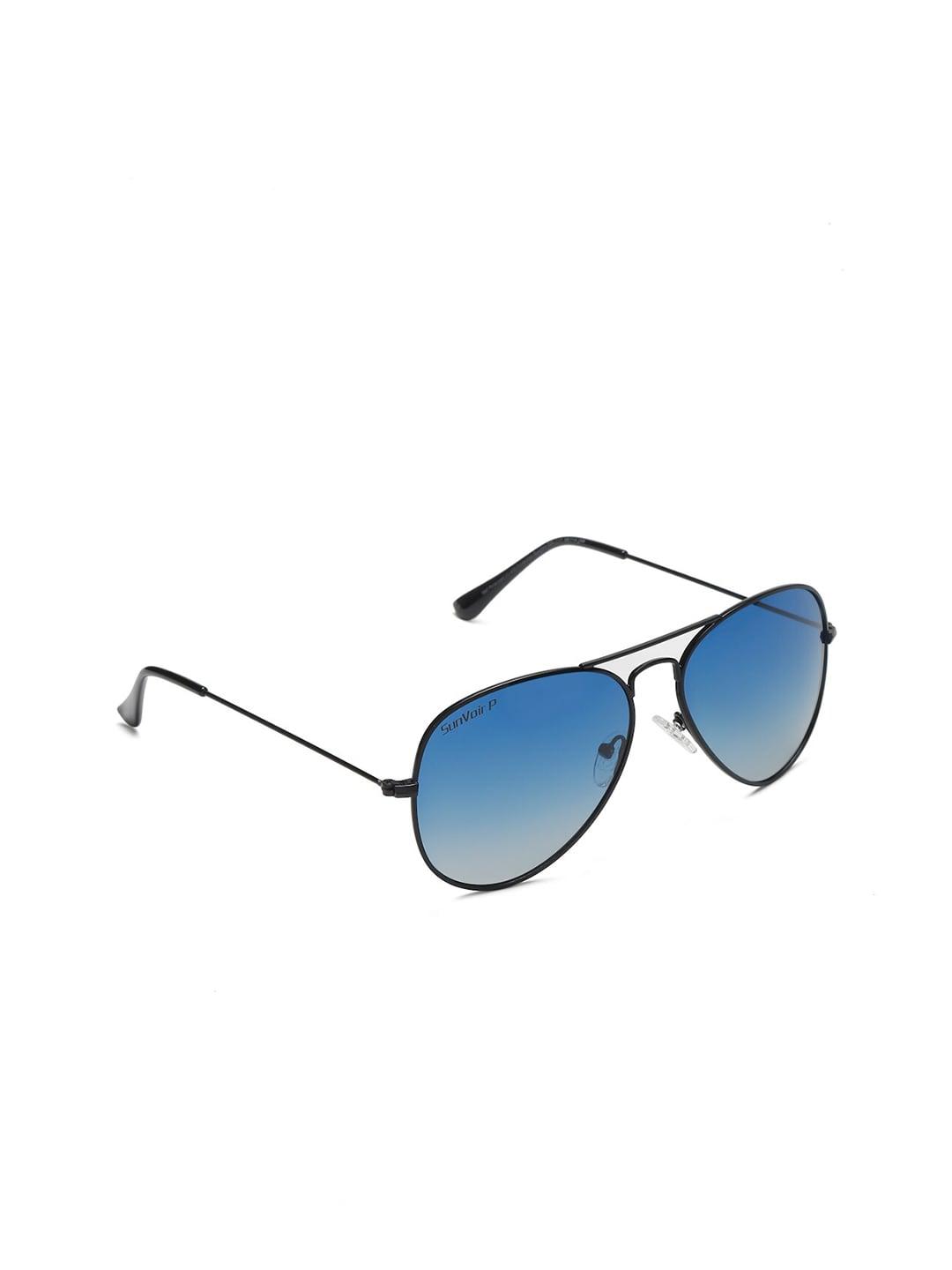 sunvoir unisex blue lens & black aviator sunglasses with polarised lens