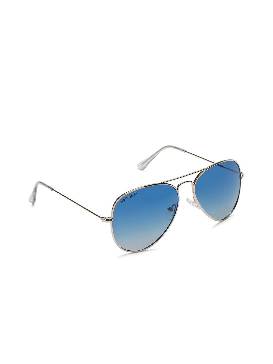 sunvoir unisex blue lens & silver-toned aviator sunglasses with polarised lens