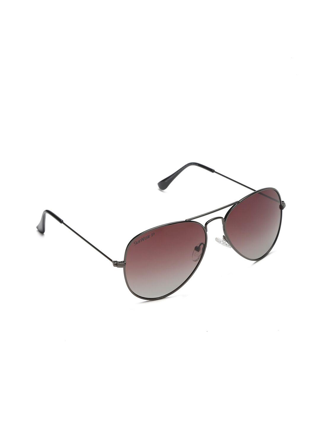 sunvoir unisex brown lens & gunmetal-toned aviator sunglasses with polarised lens