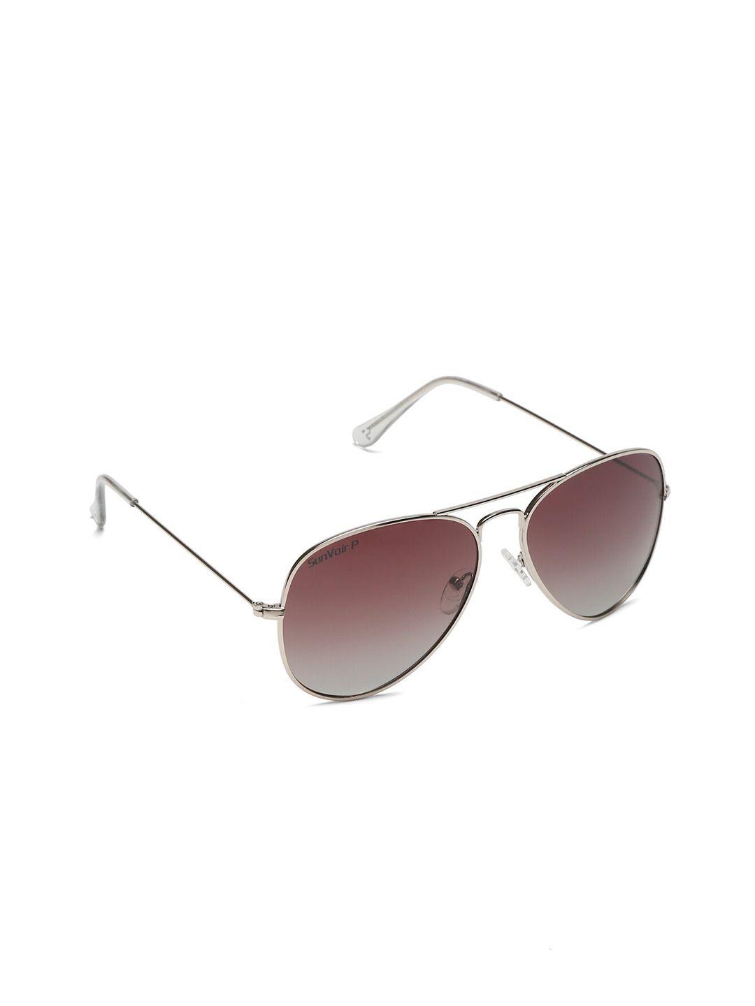 sunvoir unisex brown lens & silver-toned aviator sunglasses with polarised lens