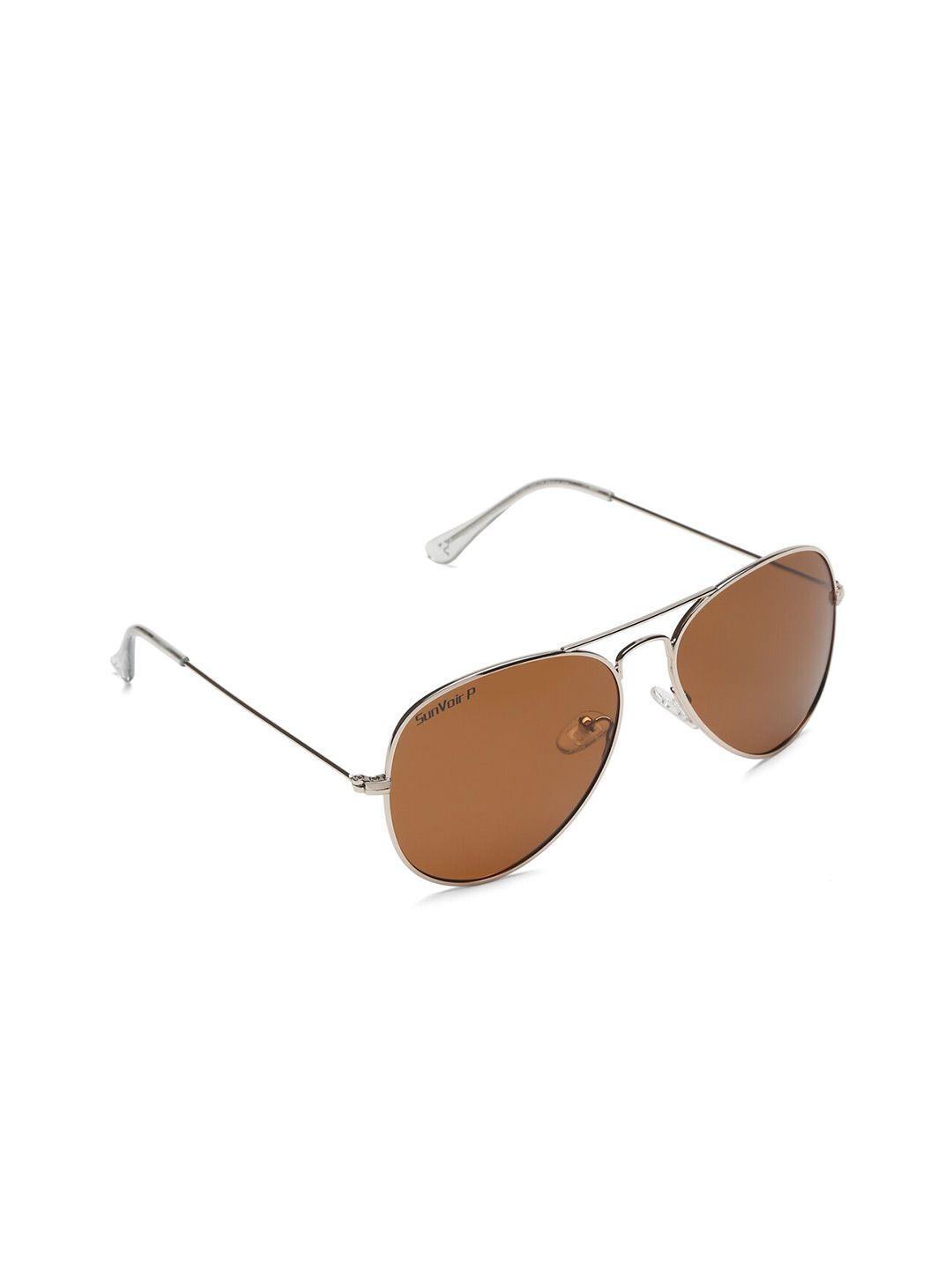 sunvoir unisex brown lens & silver-toned aviator sunglasses with polarised lens