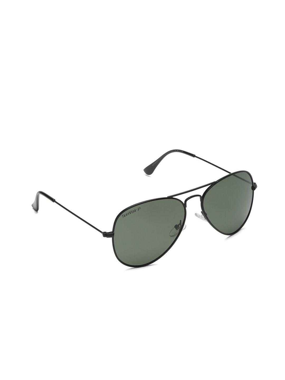 sunvoir unisex green lens & black aviator sunglasses with polarised lens