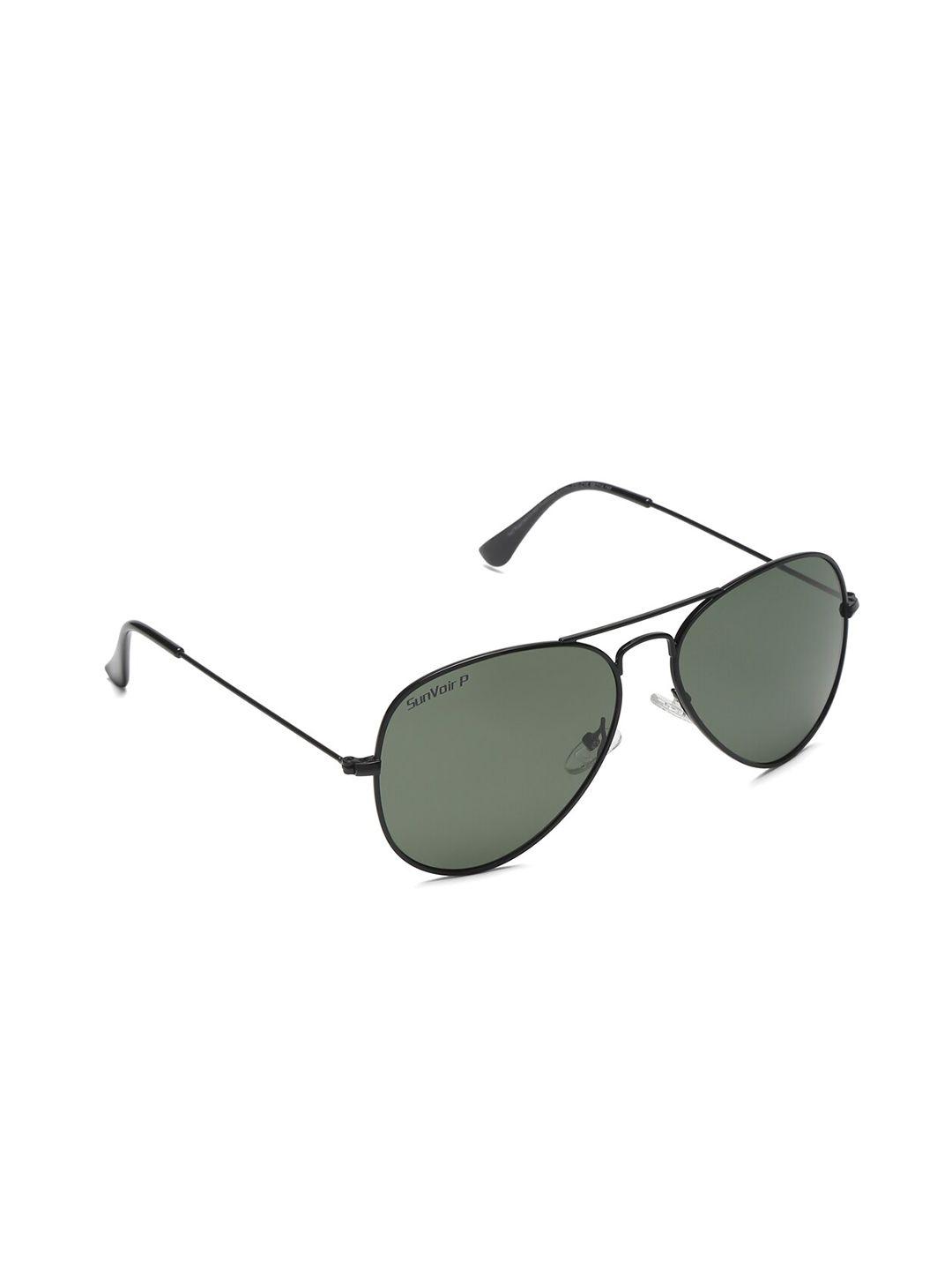 sunvoir unisex green lens & black aviator sunglasses with polarised lens