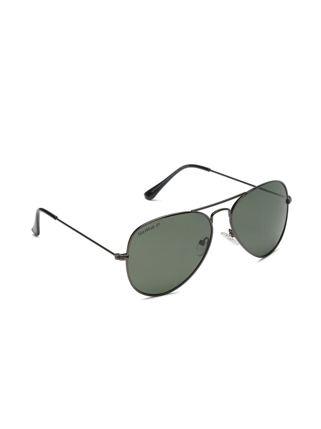 sunvoir unisex green lens & gunmetal-toned aviator sunglasses with polarised lens