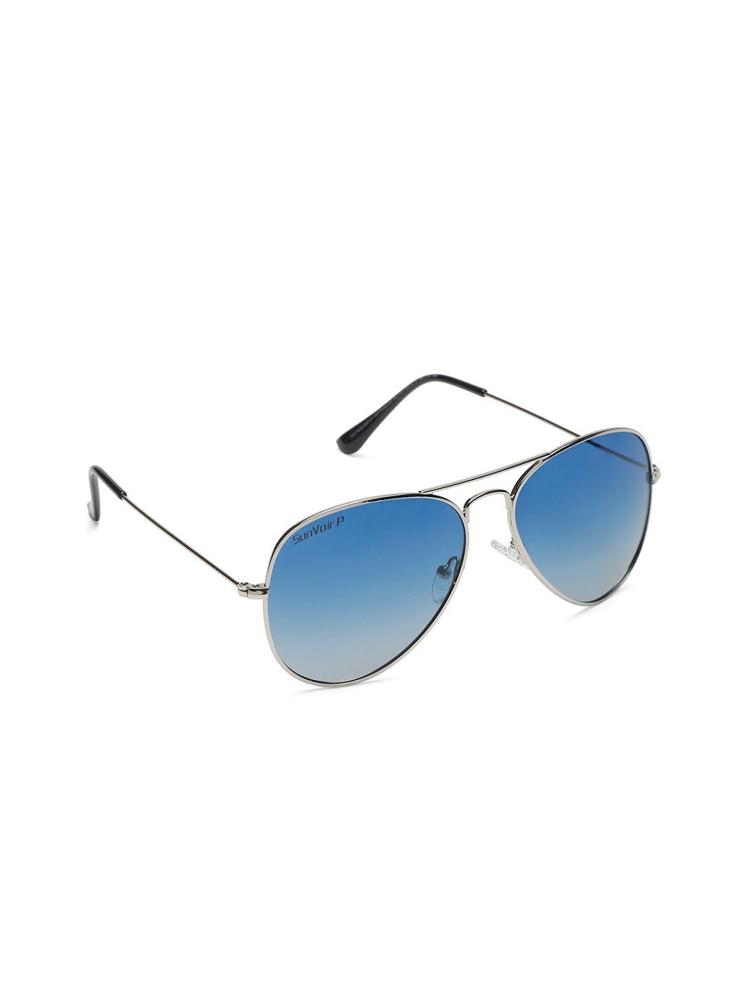 sunvoir unisex blue lens & silver-toned aviator sunglasses with polarised lens