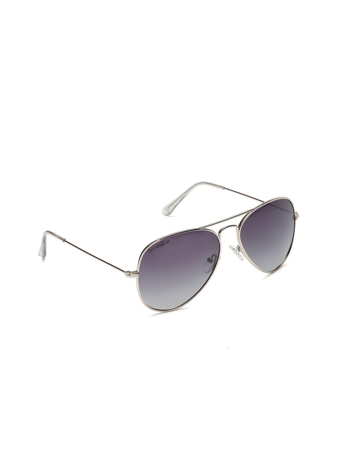 sunvoir unisex grey lens & silver-toned aviator sunglasses with polarised lens