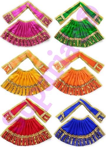 suparia's® mata rani chunri/patka & lehanga dress (set of 6) for goddess durga/lakshmi/saraswati/parvati (devi dress) (size: 4 no.)
