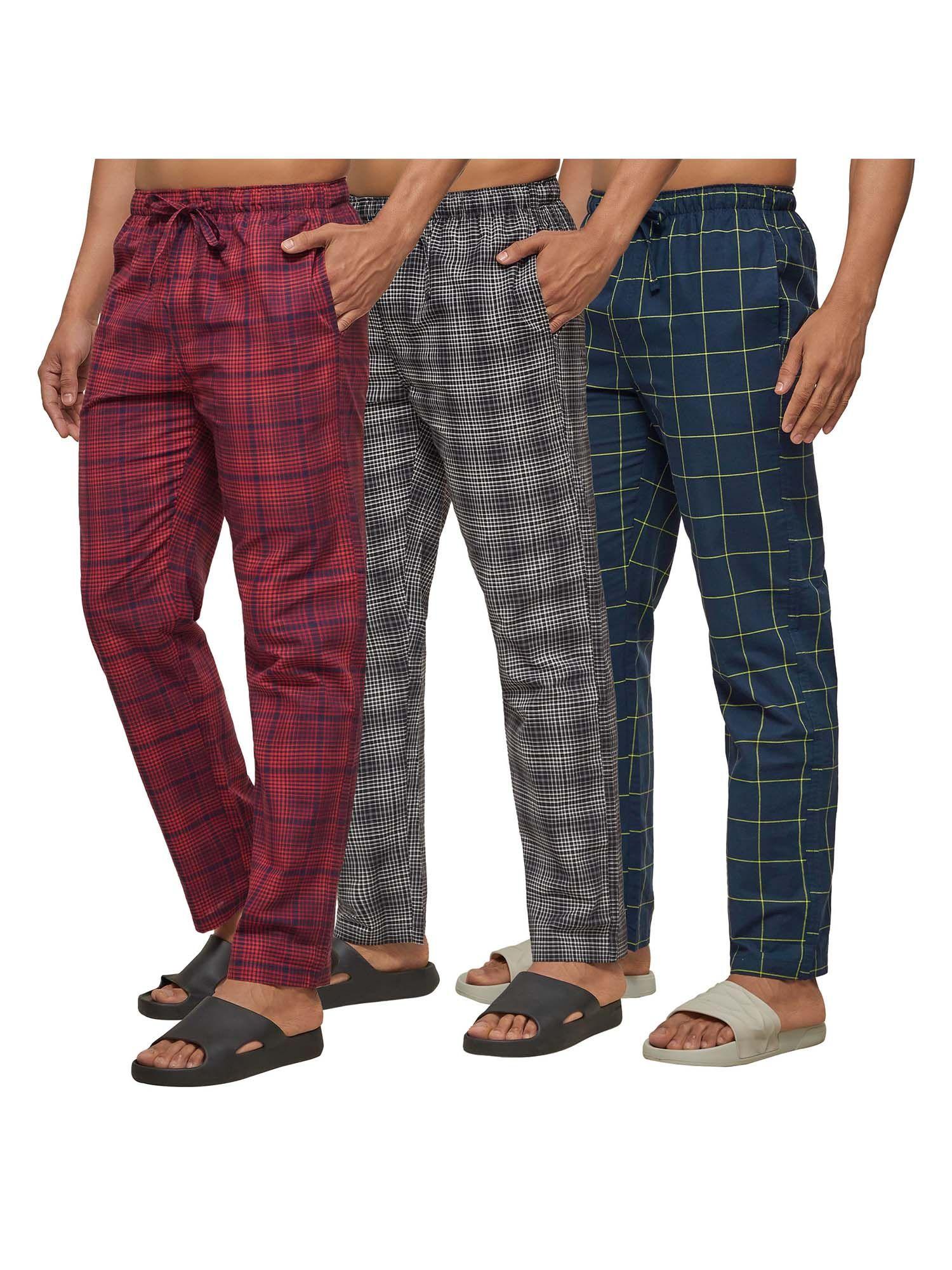 super combed cotton checkered pyjama (pack of 3)