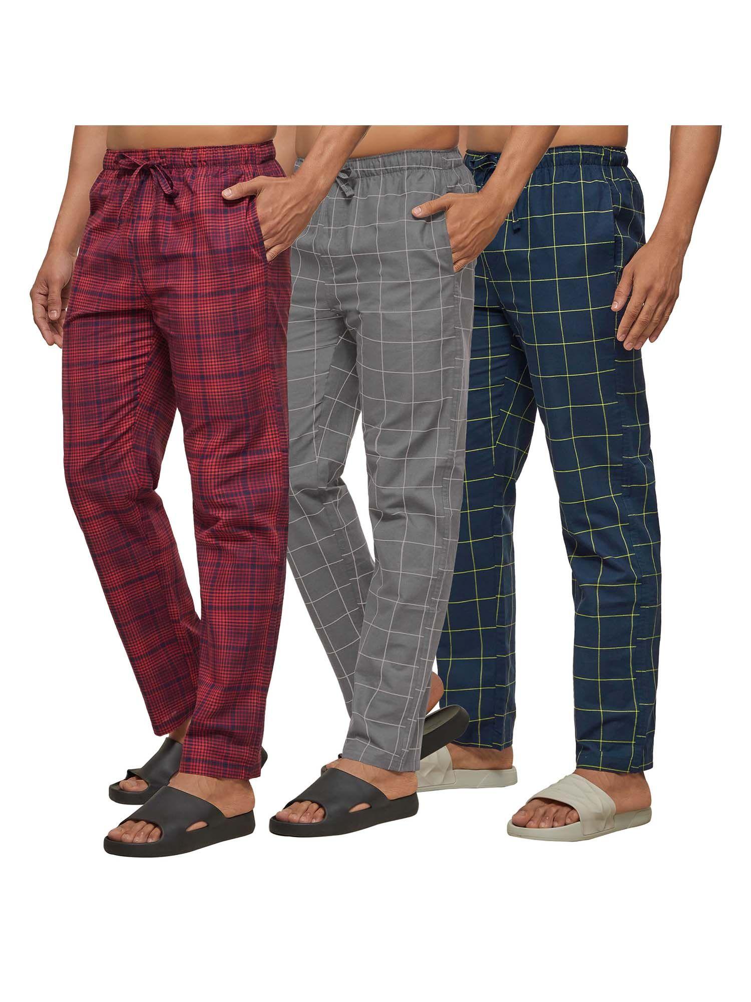 super combed cotton checkered pyjama (pack of 3)