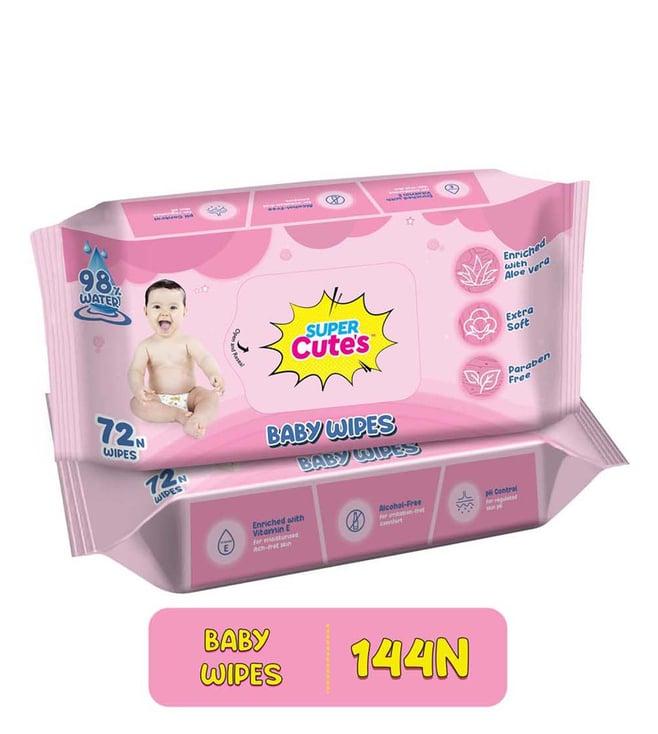 super cute's premium soft cleansing baby wipes with aloe vera (72 wipes) - pack of 2