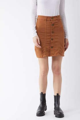 super-slim-fit-above-knee-denim-women's-casual-wear-skirt---orange
