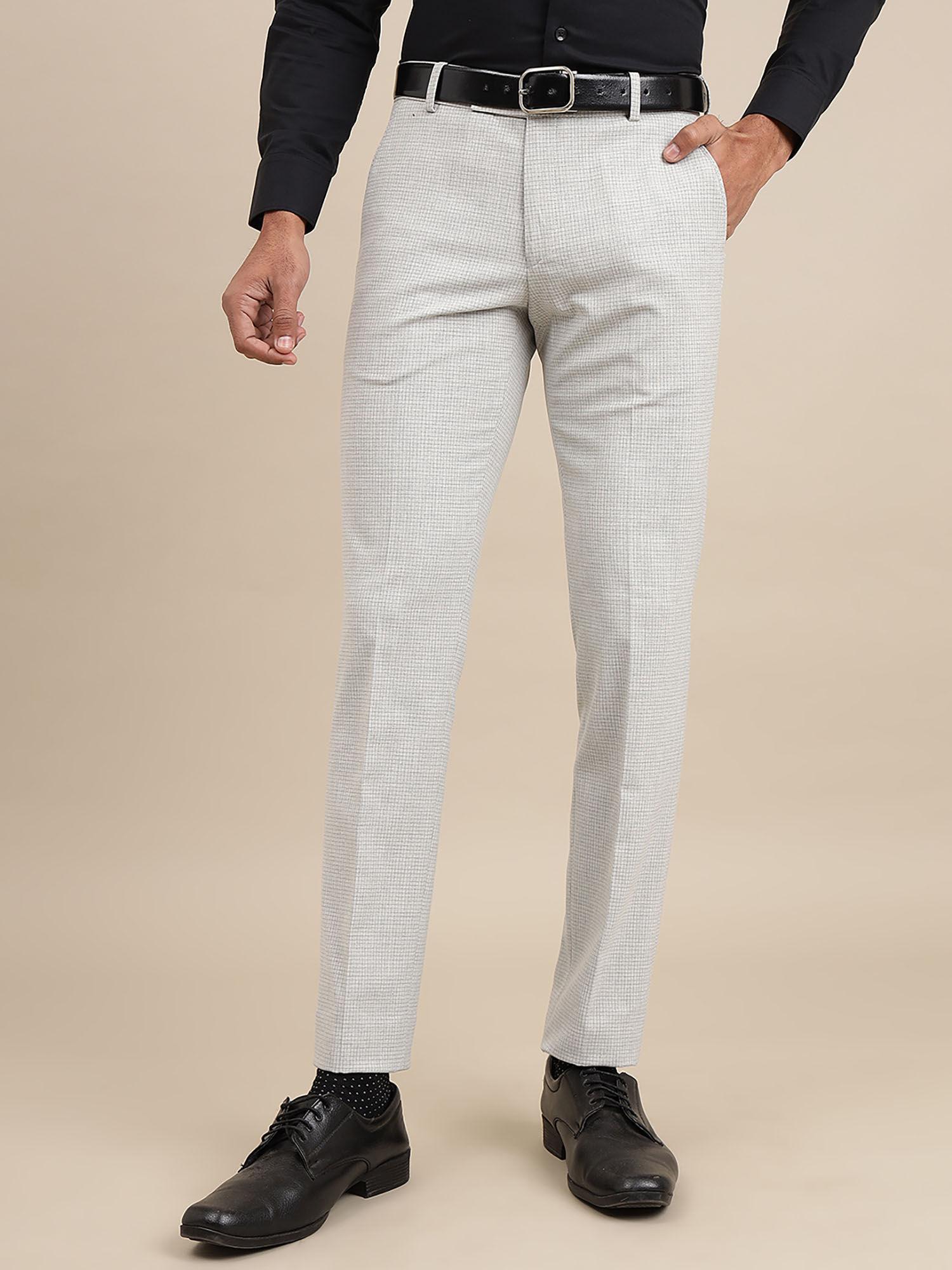 super slim fit checked formal trousers for men