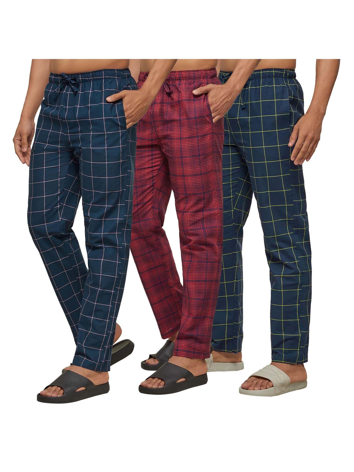 super combed cotton checkered pyjama (pack of 3)