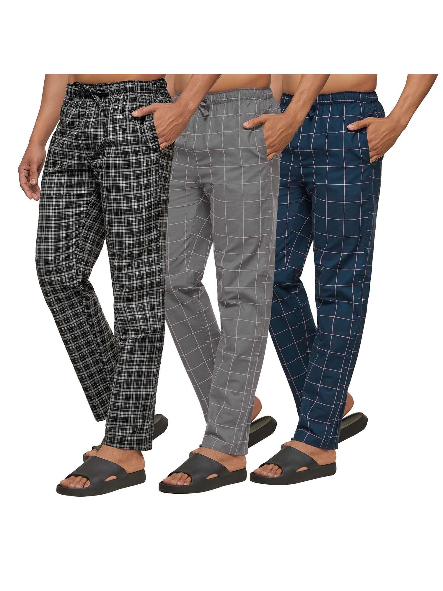 super combed cotton checkered pyjama (pack of 3)