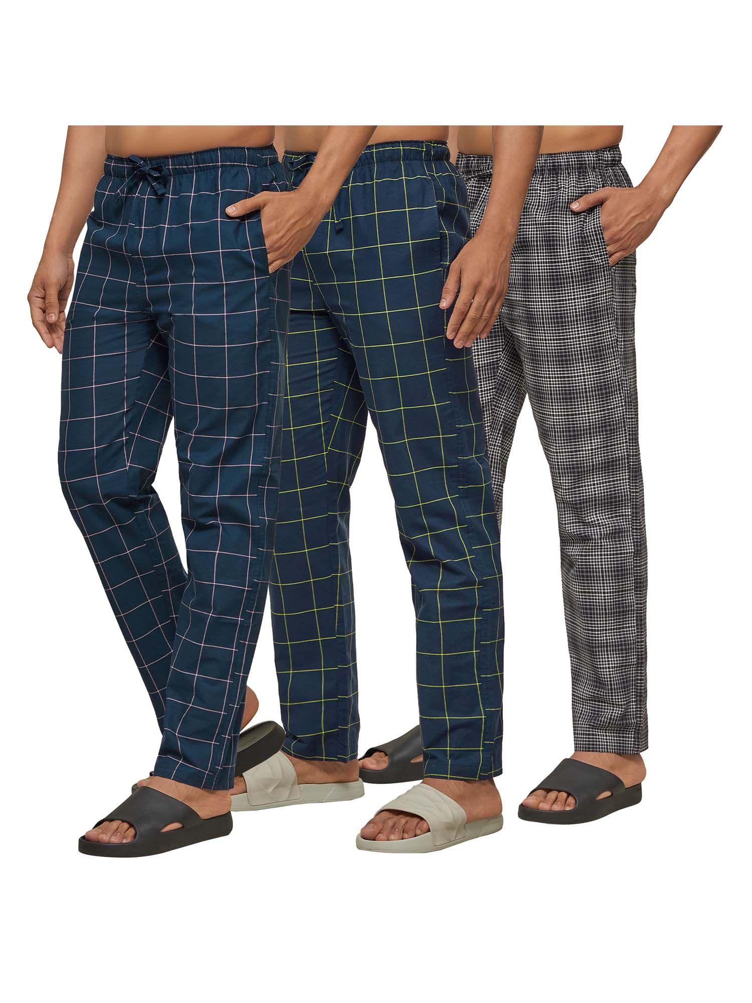 super combed cotton checkered pyjama (pack of 3)